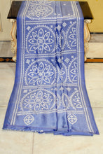 Hand Embroidery Kutch Work Blended Bangalore Silk Saree in Slate Blue and Off White Thread Work