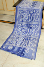 Hand Embroidery Kutch Work Blended Bangalore Silk Saree in Slate Blue and Off White Thread Work