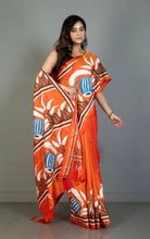 Hand Embroidery Blended Silk Kantha Work Saree in Burnt Orange, Black, Off White and Cool Blue Thread Work