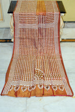 Hand Embroidery Blended Silk Kantha Work Saree in Ruddy Brown, Black and Off White Thread Work