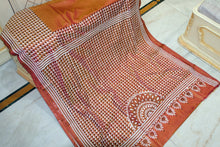 Hand Embroidery Blended Silk Kantha Work Saree in Ruddy Brown, Black and Off White Thread Work