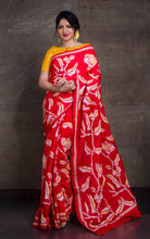Hand Embroidery Blended Silk Kantha Work Saree in Red, Beige and Off White Thread Work