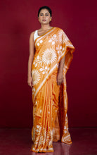 Hand Embroidery Blended Silk Kantha Work Saree in Brandy Punch and Off White Thread Work