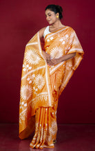 Hand Embroidery Blended Silk Kantha Work Saree in Brandy Punch and Off White Thread Work