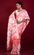 Hand Embroidery Blended Silk Kantha Work Saree in Dark Coral and Off White Thread Work (Copy)