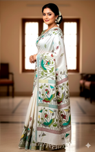 Hand Embroidery Blended Silk Kantha Work Saree in White. Maroon and Multicolored Thread Work