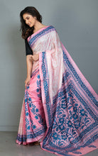 Hand Embroidery Kanthastitch Work Blended Bangalore Batik Silk Saree in Off White, Soft Pink and Yale Blue