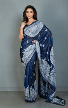 Hand Embroidery Blended Silk Kantha Work Saree in Cloud Burst Blue and Off White Thread Work