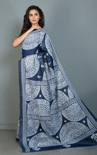 Hand Embroidery Blended Silk Kantha Work Saree in Cloud Burst Blue and Off White Thread Work