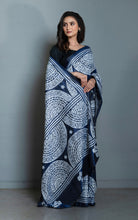 Hand Embroidery Blended Silk Kantha Work Saree in Cloud Burst Blue and Off White Thread Work