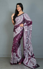 Hand Embroidery Blended Silk Kantha Work Saree in Wine and Off White Thread Work