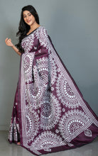 Hand Embroidery Blended Silk Kantha Work Saree in Wine and Off White Thread Work