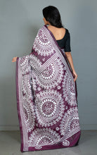 Hand Embroidery Blended Silk Kantha Work Saree in Wine and Off White Thread Work