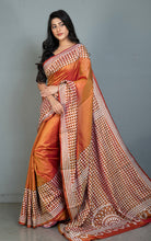 Hand Embroidery Blended Silk Kantha Work Saree in Ruddy Brown, Black and Off White Thread Work