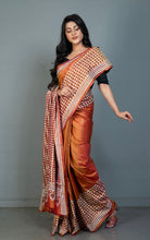 Hand Embroidery Blended Silk Kantha Work Saree in Ruddy Brown, Black and Off White Thread Work