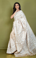 Premium Quality 3ply Hand Embroidery Kantha Work on Pure Gachi Tussar Saree in Warm Beige and Off White Thread Work