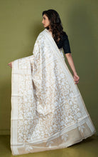 Premium Quality 3ply Hand Embroidery Kantha Work on Pure Gachi Tussar Saree in Warm Beige and Off White Thread Work