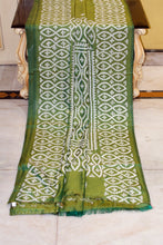 Hand Embroidery Kutch Work Blended Bangalore Silk Saree in Military Green and Off White Thread Work