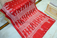 Hand Embroidery Kutch Work Blended Bangalore Silk Saree in Red and Off White Thread Work