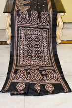 Hand Embroidery Kutch Work Blended Bangalore Silk Saree in Black, Khaki and Flush Pink Thread Work