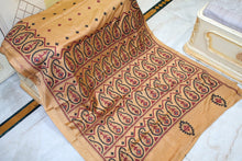 Hand Embroidery Kutch Work Blended Bangalore Silk Saree in Brown Sugar, Black and Maroon Thread Work