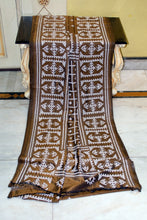 Hand Embroidery Kutch Work Blended Bangalore Silk Saree in Raw Umber and Off White Thread Work
