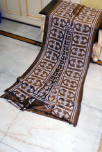 Hand Embroidery Kutch Work Blended Bangalore Silk Saree in Raw Umber and Off White Thread Work