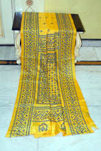 Hand Embroidery Kutch Work Blended Bangalore Silk Saree in Yellow and Chathams Blue Thread Work