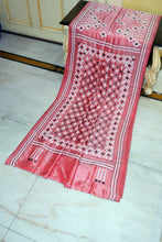 Hand Embroidery Kutch Work Blended Bangalore Silk Saree in Light Carmine Pink, Black and Off White Thread Work
