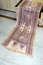 Hand Embroidery Kutch Work Blended Bangalore Silk Saree in Parmesan and Woddy Brown Thread Work