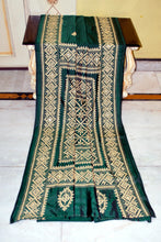 Hand Embroidery Kutch Work Blended Bangalore Silk Saree in Emerald Green and Warm Beige Thread Work