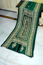 Hand Embroidery Kutch Work Blended Bangalore Silk Saree in Emerald Green and Warm Beige Thread Work