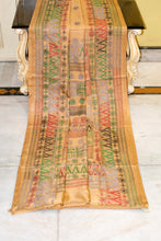 Hand Embroidery Lambani Stitch Work Blended Silk Saree in Parmesan, Green and Multicolored