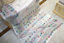 Hand Embroidery Lambani Stitch Work Blended Silk Saree in Off White, Rama Green and Multicolored