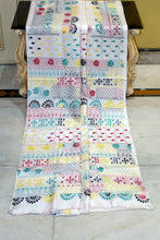 Hand Embroidery Lambani Stitch Work Blended Silk Saree in Off White, Maroon and Multicolored