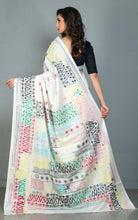 Hand Embroidery Lambani Stitch Work Blended Silk Saree in Off White, Black and Multicolored