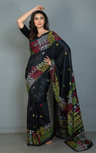Hand Embroidery Lambani Stitch Work Blended Silk Saree in Black, Red and Multicolored