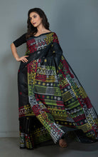 Hand Embroidery Lambani Stitch Work Blended Silk Saree in Black, Red and Multicolored