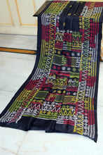 Hand Embroidery Lambani Stitch Work Blended Silk Saree in Black, Red and Multicolored