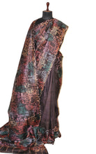 Hand Batik Soft Pure Tussar Silk Saree in Snuff Brown and Multicolored Pastel Shades
