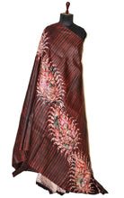 Hand Batik Soft Pure Tussar Silk Saree in Beige, Mahogany Brown, Red and Multicolored