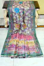 Premium Quality Tussar Kalamkari Silk Saree with Hand Kantha and Lambani Work in Viola Purple, Jade Green and Multicolored