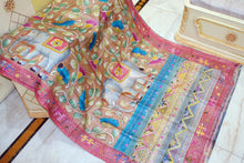 Premium Quality Tussar Kalamkari Silk Saree with Hand Kantha and Lambani Work in Earthy Brown, Brick Red and Multicolored