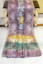 Premium Quality Tussar Kalamkari Silk Saree with Hand Kantha and Kutch Work in Viola Purple, Beige, Congo Brown and Multicolored