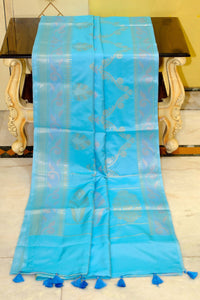 Traditional Jaal Work Softy Katan Silk Saree in Sky Blue, Flush Pink, Off White and Water Golden