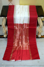 Traditional Kadiyal Katan Silk Saree in Off White, Red and Golden Zari Nakshi Work