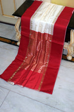Traditional Kadiyal Katan Silk Saree in Off White, Red and Golden Zari Nakshi Work