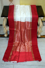 Traditional Kadiyal Katan Silk Saree in Off White, Red and Golden Zari Nakshi Work
