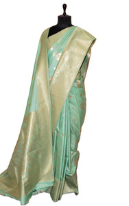 Kanchipuram Silk Saree in Mint Green, Silver and Matt Gold Woven Thread Nakshi Work