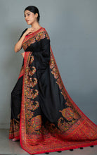 Position Print Thread Work Designer Soft Kani Silk Saree in Black, Antique Golden and Multicolored